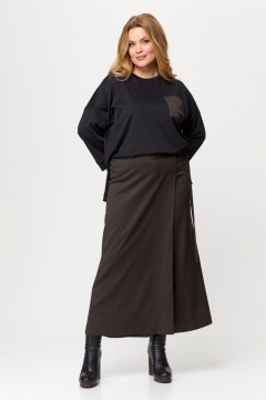 Стильный комплект из кюлотов и свободной блузы из текстиля Michel chic 1362 шоколад-черный - фото 5