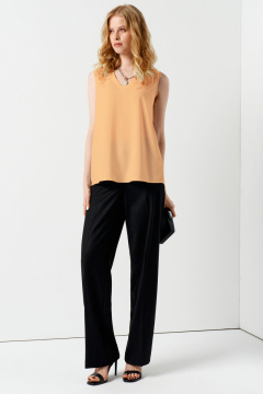 Летняя текстильная блузка с коротким рукавом и лодочкой V-открытым вырезом Панда 99940w персиковый - фото 1