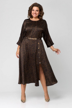 Круглогоднее коричневое платье из текстиля с глубоким разрезом Danaida 2131 леопард - фото 4