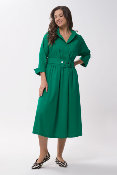 Платье А-силуэта из хлопка с поясом и укороченным рукавом Панда 141880w зеленый - фото 1