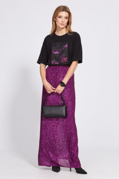 Юбка в пол с пайетками и средним шлицом EOLA 2519 фуксия - фото 4