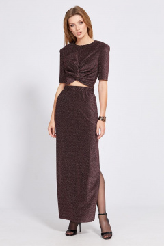 Трикотажный комплект блузки и юбки с люрексом EOLA 2528 медь - фото 1