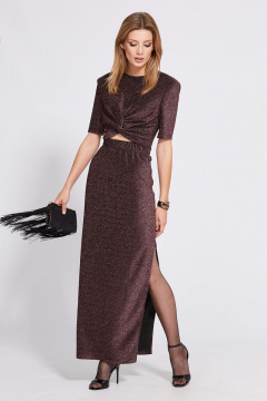 Трикотажный комплект блузки и юбки с люрексом EOLA 2528 медь - фото 4