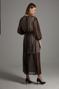 Платье шифон длинное с разрезом и собранной по талии юбкой NikVa 407 черное_брызги - фото 2