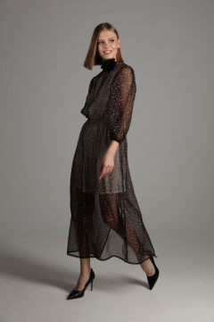 Платье шифон длинное с разрезом и собранной по талии юбкой NikVa 407 черное_брызги - фото 5