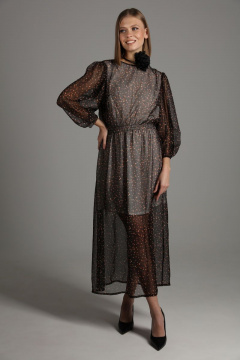 Платье шифон длинное с разрезом и собранной по талии юбкой NikVa 407 черное_брызги - фото 1