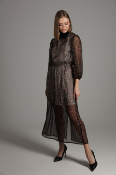 Платье шифон длинное с разрезом и собранной по талии юбкой NikVa 407 черное_брызги - фото 4