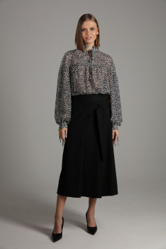 Элегантная миди юбка с запахом и поясом с пряжкой NikVa 412 черный - фото 3