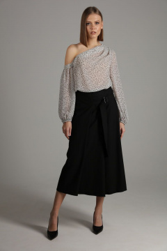 Элегантная миди юбка с запахом и поясом с пряжкой NikVa 412 черный - фото 1