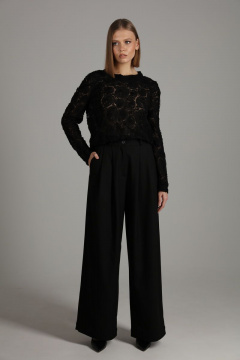 Нарядный костюм жакет и брюки из текстиля классического кроя NikVa 419-1 черный - фото 3