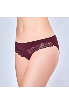 Трусы из хлопка с эластичным кружевом высокого пояса Verally 1066-2 бургунд - фото 3