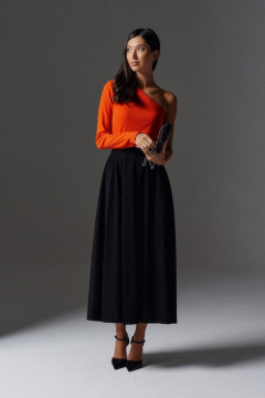 Нарядная черная юбка длины миди из грузинского материала ANNETE A1101 - фото 1