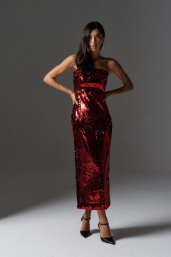 Платье из пайеток с открытыми плечами и облегающим силуэтом ANNETE A3477 - фото 2