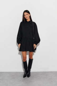 Черное платье из полотна с отложным воротником и резинкой ANNETE A3437 - фото 2