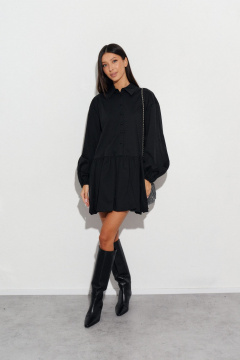 Черное платье из полотна с отложным воротником и резинкой ANNETE A3437 - фото 1