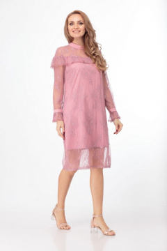 Платье из кружевных полотен с кокетками и пуговицами Anelli 684 розовый - фото 3