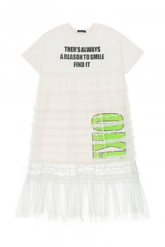 Платье для девочки удлиненное с рюшей из сетки Bell Bimbo 200214 молоко - фото 3