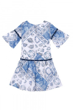 Платье А-силуэта с оборкой и бусинами-жемчуг Bell Bimbo 201070 набивной - фото 4