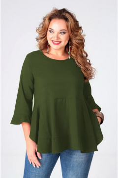 Блуза-туника свободного силуэта с воланами и рукавами-летучая мышь Таир-Гранд 62351 хаки - фото 1