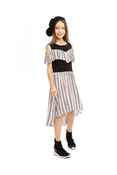 Отрезное платье полоска с воланом и открытыми плечами Bell Bimbo 201096 полоска - фото 1