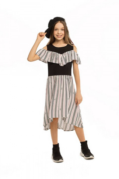 Отрезное платье полоска с воланом и открытыми плечами Bell Bimbo 201096 полоска - фото 2