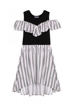 Отрезное платье полоска с воланом и открытыми плечами Bell Bimbo 201096 полоска - фото 3