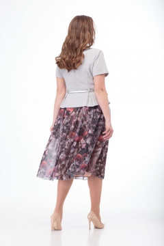 Комплект из жакета и юбки из легкой ткани с рельефами Anelli 690 серый_маки - фото 4