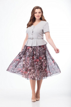 Комплект из жакета и юбки из легкой ткани с рельефами Anelli 690 серый_маки - фото 3