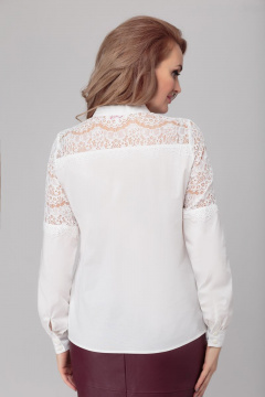 Блуза из текстиля с кружевными кокетками и классическим кроем Anelli 813 белый - фото 3