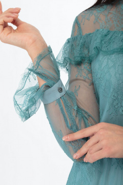 Платье из кружевного полотна с воланами и пуговицами Anelli 684 бирюза - фото 5