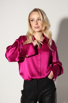 Круглогодичная шелковая блуза свободного кроя с пуговицами-запонками LM БФ1630 фиолетовый - фото 3