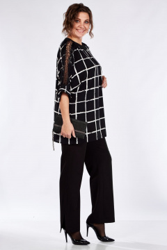 Нарядный костюм из шифона и текстиля с кружевными вставками Michel chic 1364 черный - фото 5