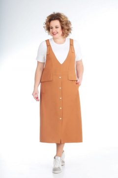 Платье из трикотажа с расширением к низу и имитацией сарафана Slaviaelit 461 рыжий - фото 1