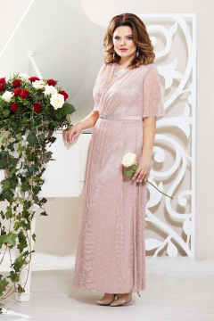 Элегантное платье на запах с плиссировкой и блестками Mira Fashion 4778-3 пудра - фото 1