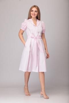 Платье с отрезной талией, полосатое и клетчатое из хлопка Anelli 815 розовый - фото 2