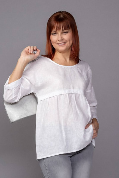 Летняя свободная блуза из льна с воланом и спущенным плечом Соджи 434 - фото 3