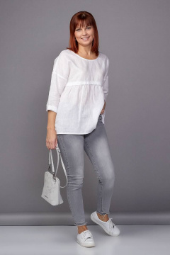 Летняя свободная блуза из льна с воланом и спущенным плечом Соджи 434 - фото 2
