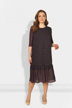 Летнее платье из шифона с воланом и притачной застежкой Fortuna ШЖ 669 черный/фиолетовый_горох - фото 1