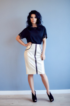 Черная летняя блуза из шифона с мерцающими деталями S. Veles 2-99 - фото 1