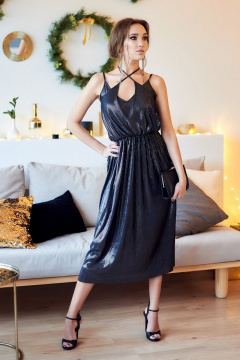 Платье миди с бретелями и завязками из гофре с блеском S. Veles 3-96 - фото 1