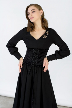 Платье текстильное в нарядном стиле черное круглый год BURVIN 6576-81 - фото 2