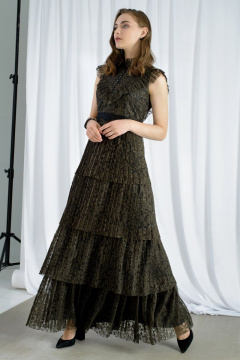 Платье кружевное в нарядном стиле зеленое в круглый год BURVIN 6581-81 - фото 1