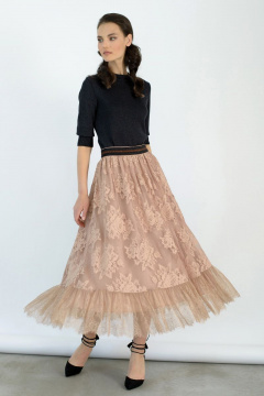 Юбка нарядная из кружева, бежевый, классический стиль BURVIN 6593-21 - фото 1
