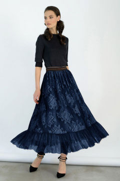 Юбка нарядная из кружева, синяя, классический стиль BURVIN 6593-21 2 - фото 1