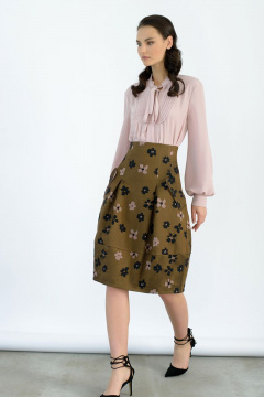 Юбка нарядная из текстиля и хлопка, зеленая и коричневая BURVIN 6633-21 - фото 1
