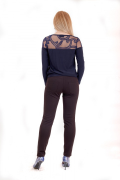 Джемпер из трикотажа с гипюровой кокеткой и манжетами Mita ЖМ857 темно-синий - фото 3