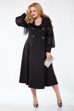 Нарядное демисезонное платье с фигурным декольте и плечевыми накладками Pretty 5102 черный - фото 4