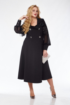 Нарядное демисезонное платье с фигурным декольте и плечевыми накладками Pretty 5102 черный - фото 3