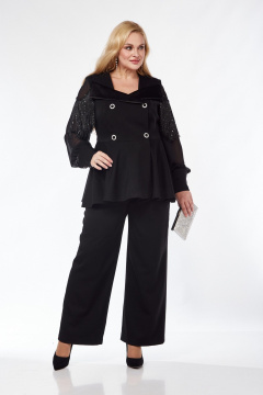 Жакет с баской и широкими брюками из шифона Pretty 5111 черный - фото 2