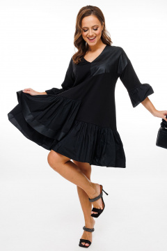 Классическое нарядное платье А-силуэта из 3-х видов ткани Mubliz 135 черный - фото 2